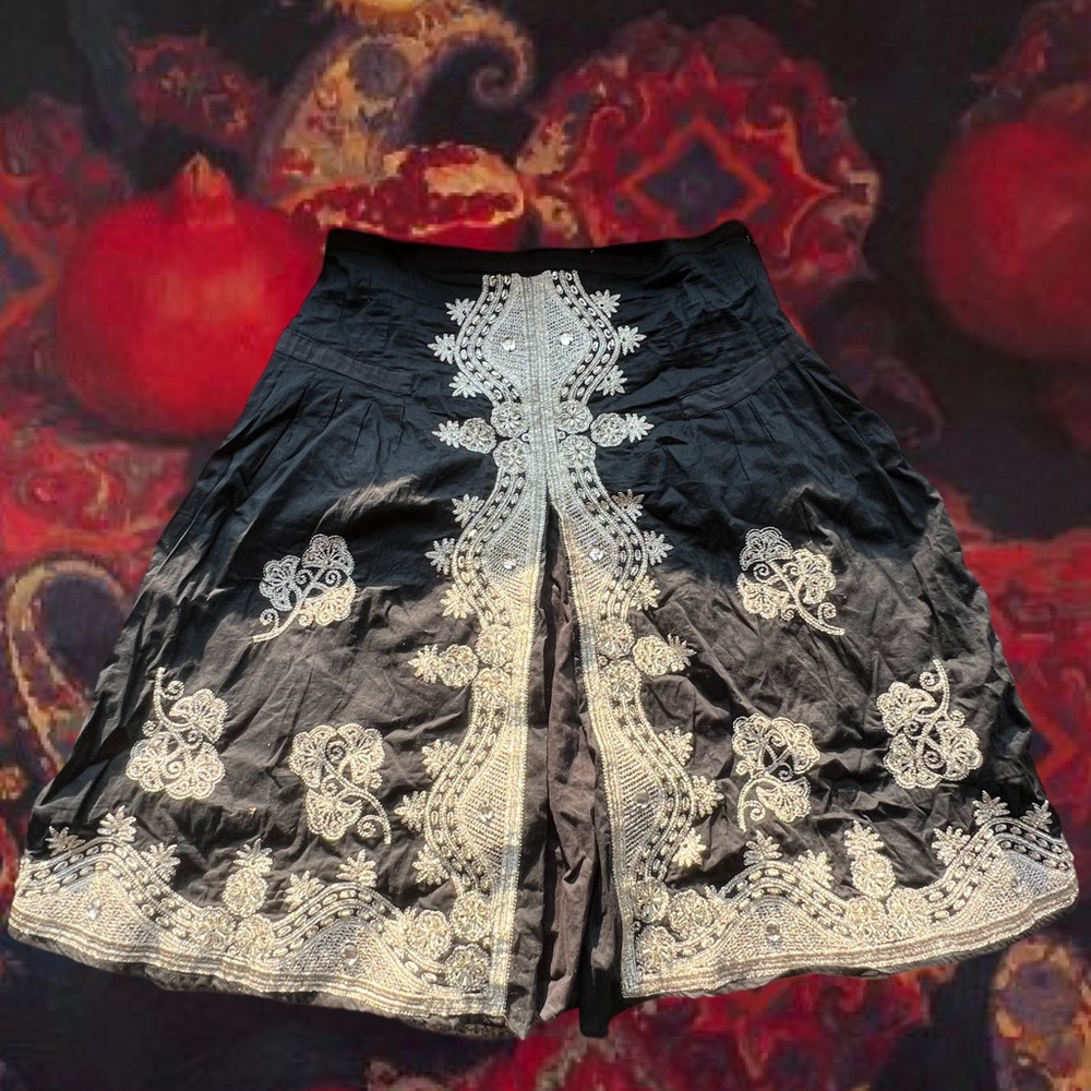 Black Embellished Stonework Skirt